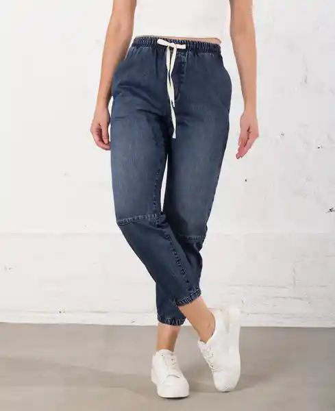 Jean Con Pretina Ruedo Elásticos Azul Medio Talla L Mujer Naf Naf