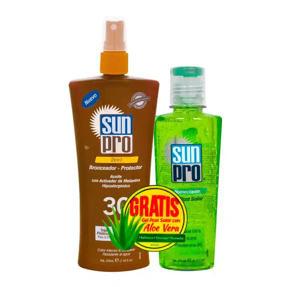 Bronceador Sunpro Spf30 Aceite X 220 Ml + Gel