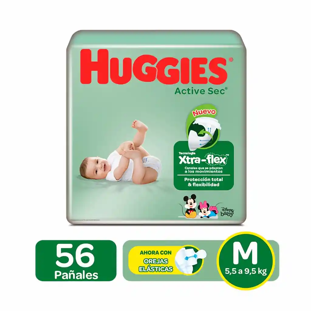 Pañales Huggies Active Sec Etapa 2 Pack con 56 Unidades