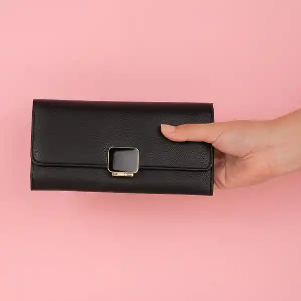 Billetera Para Mujer Rectangular Con Broche Negro Miniso