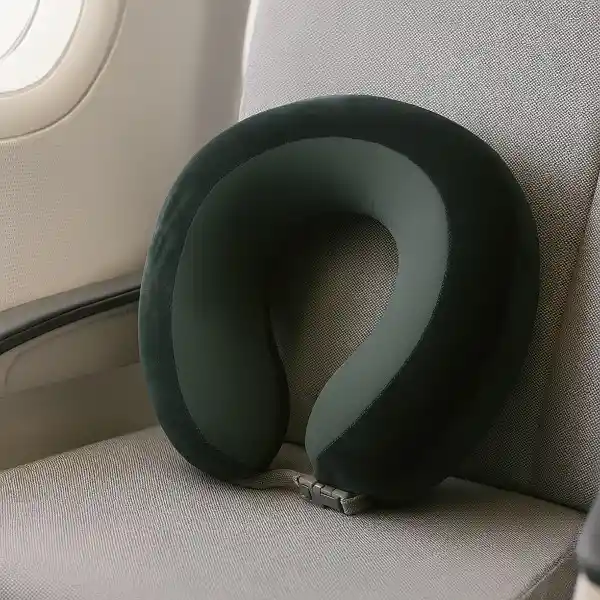 Almohada Viaje Espuma Viscoelástica Verde Negruzco Serie Miniso
