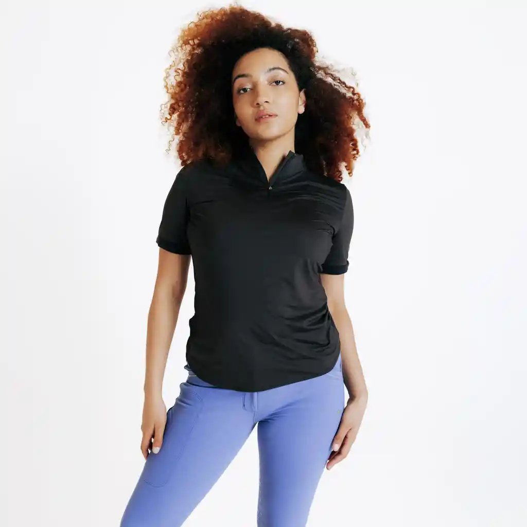 Camisa Polo de Equitación Para Mujer Fouganza Héritage Negro