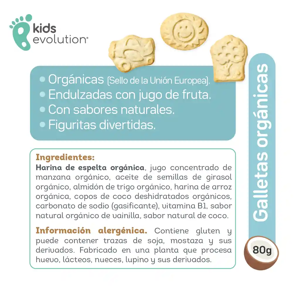 Kids Evolution Galleta Orgánica Infantil Coco Vainilla