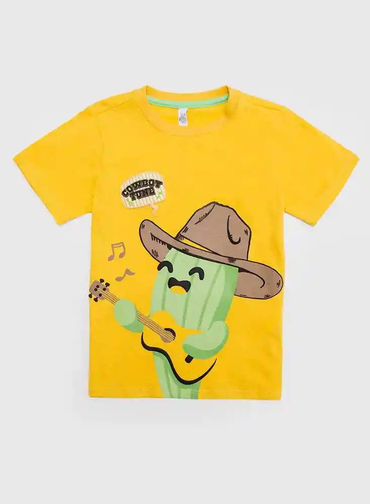 Camiseta Manga Corta Aplique 12/18mese-mostaza