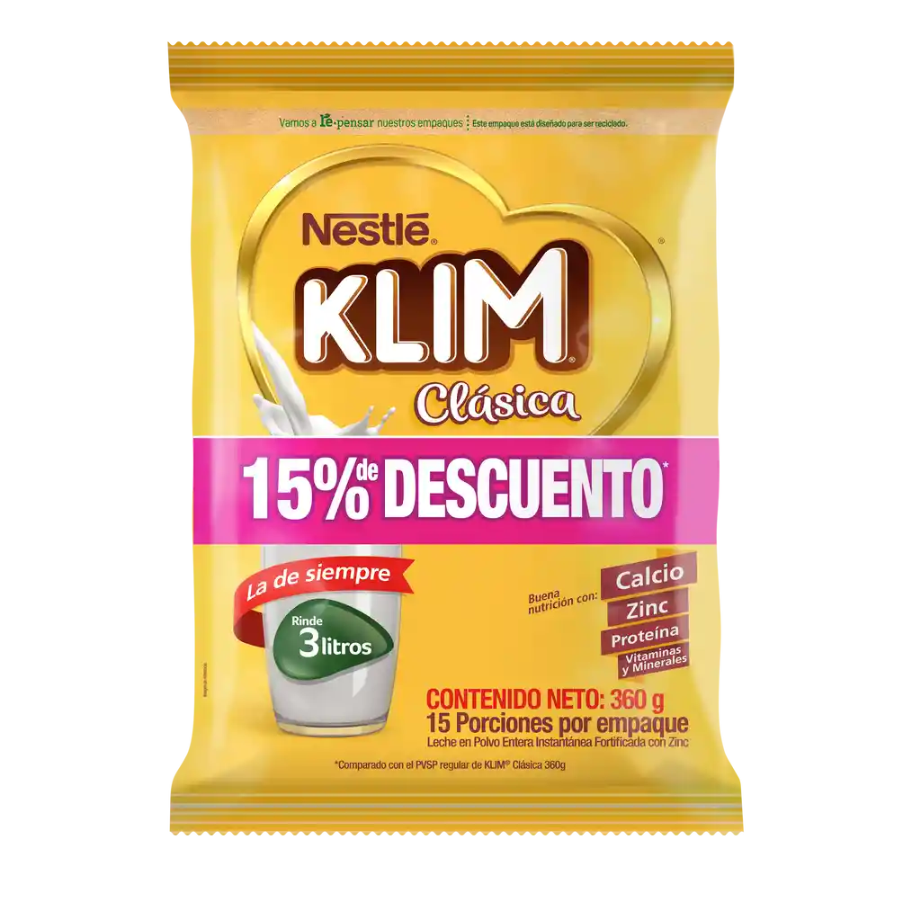 Leche en polvo KLIM Clásica x 360g 15% de descuento