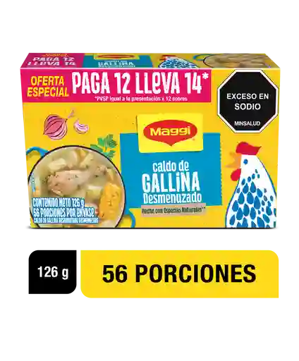 Caldo de Gallina MAGGI Desmenuzado paga 12 lleva 14 sobres x 126g
