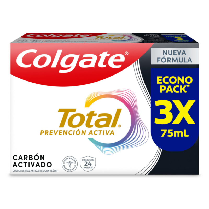 Crema Dental Colgate Total Carbón Prevención Activa 3x75ml