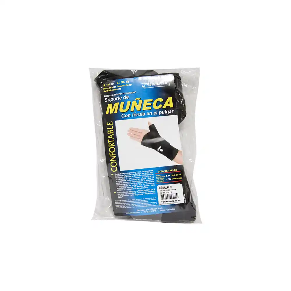 Tecnomed Soporte Muñeca Doble Férula Corta Ambidiestra Talla L/XL