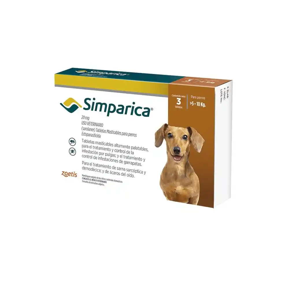 Simparica Antipulgas Para Perro >5 - 10 Kg 3 Tabletas