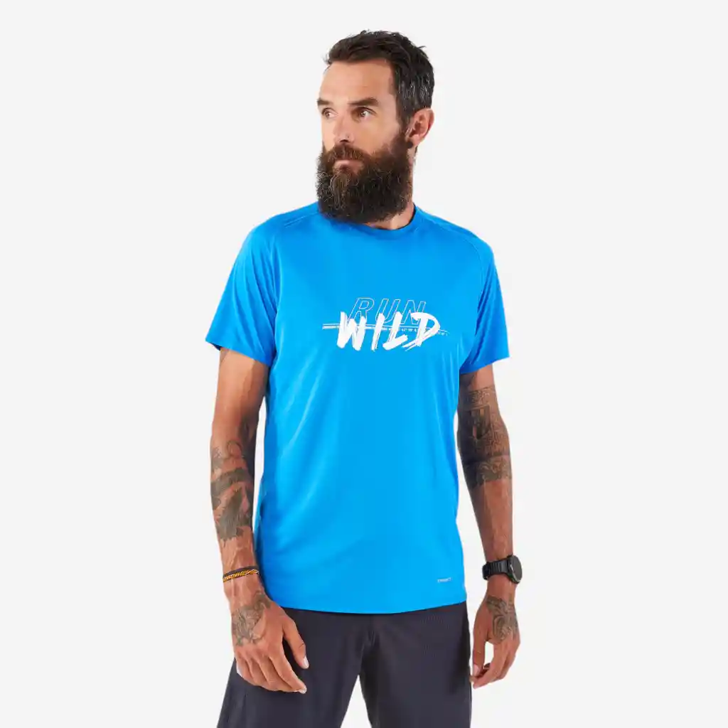 Camiseta de Running Run 500 Resistente Para Hombre Diseño Azul