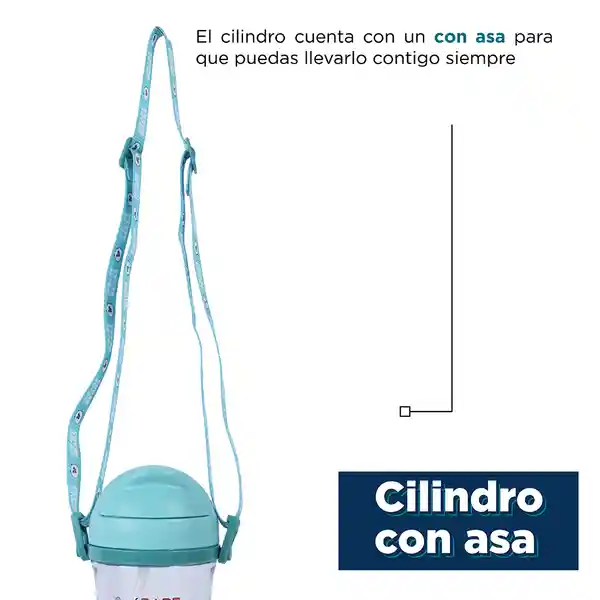 Vaso Plástico Con Pitillo y Correa Panda Azul 400 mL Miniso