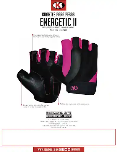 K6 Guantes Para Gimnasio De Cuero Powerbike Energetic Ll Talla S