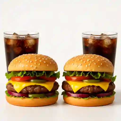 2 Hamburguesas + 2 Bebidas 250 ml