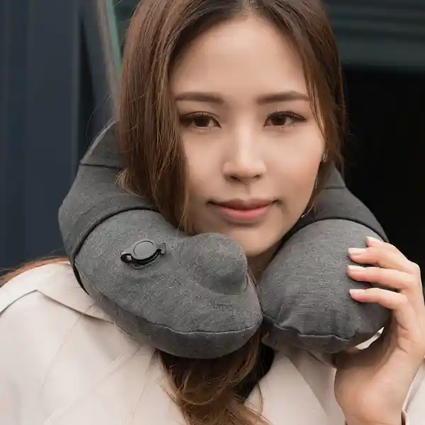 Travelmall Cuello de Viaje Deluxe Inflable Gris