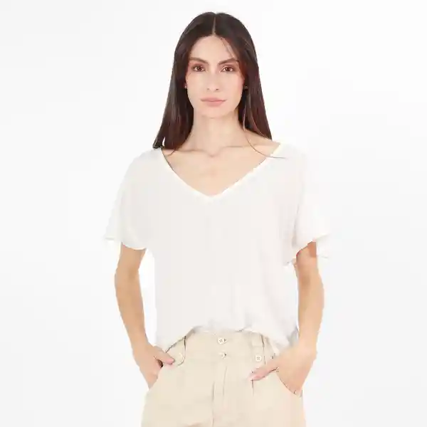 Blusa Cuello V Manga Corta Blanco Talla S 704427