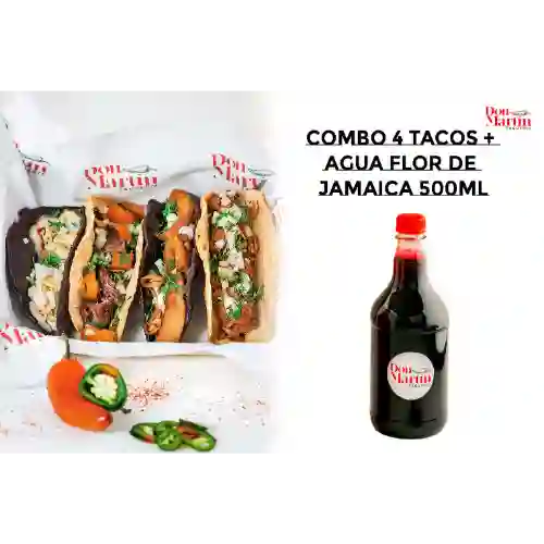 Combo 4 Tacos + Flor de Jamaica 500Ml