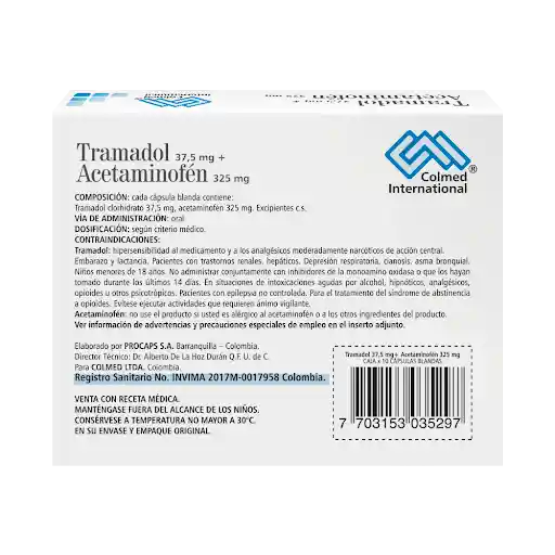 Colmed Tramadol + Acetaminofén (37.5 mg / 325 mg)