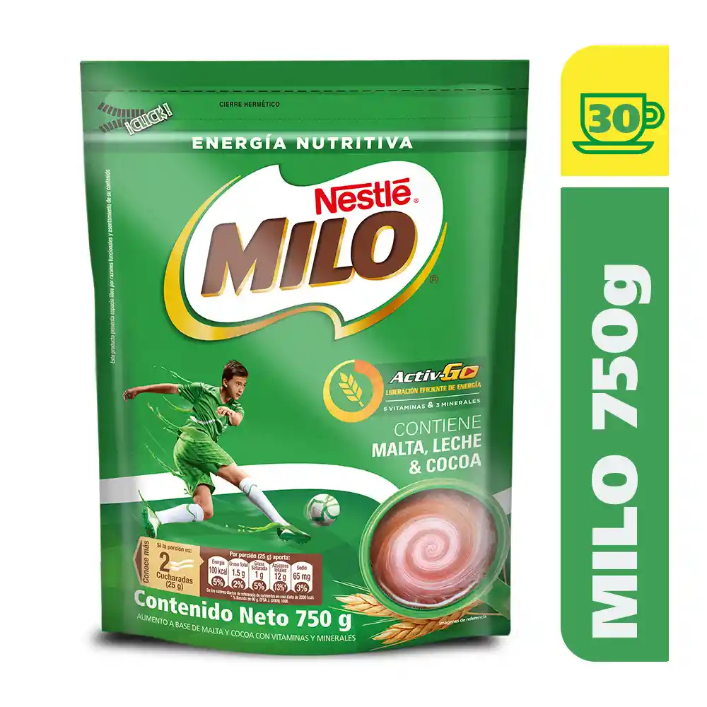 Bebida achocolatada con malta MILO ACTIV-GO x 750g