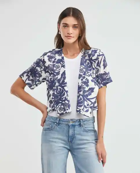 Camisa Mc Flowers Blouse Azul Dark Ultraoscuro Talla M Mujer Chevignon