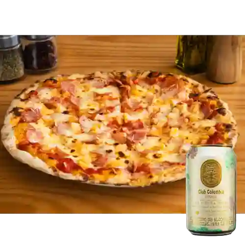 Combo Pizza Hawaiana Personal +Club col. Dorada 330 ml