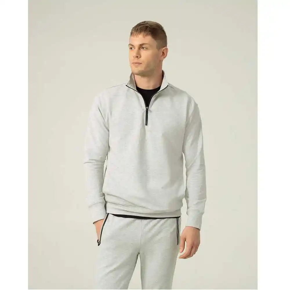 Buzo Cuello Alto en Algodón Masculino Kemu Punto Blanco Talla M Gris