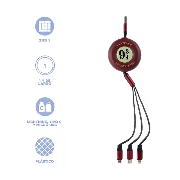 Cable de Carga 3 en 1 Serie Harry Potter Rojo Miniso