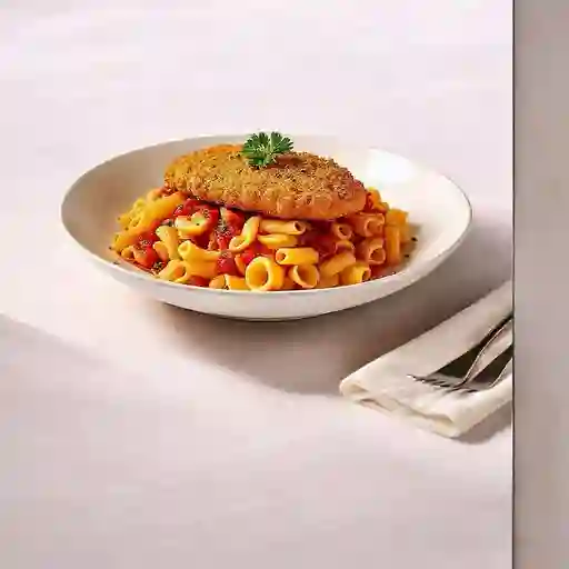Rigatoni con Milanesa de Pollo