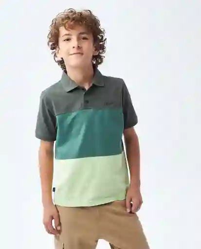 Polo Contrast Block M/c Verde Andes Ultraoscuro Talla 8 Niño Chevignon