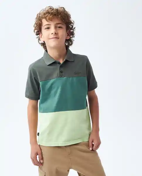 Polo Contrast Block M/c Verde Andes Ultraoscuro Talla 8 Niño Chevignon