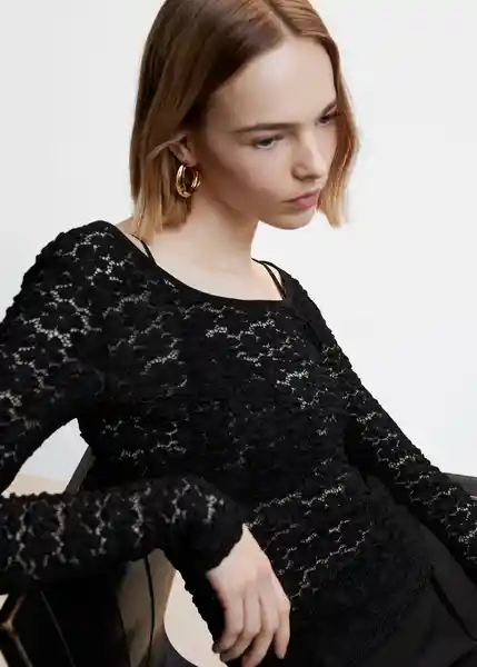 Camiseta Sam Negro Talla S Mujer Mango