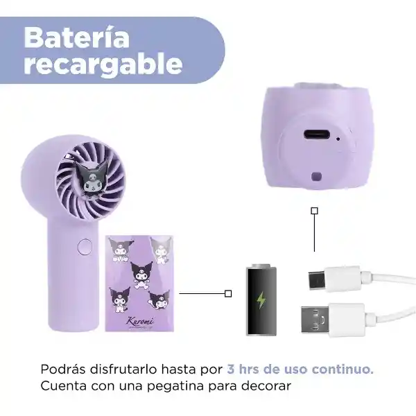 Ventilador de Mano Kuromi Morado Serie Sanrio Miniso