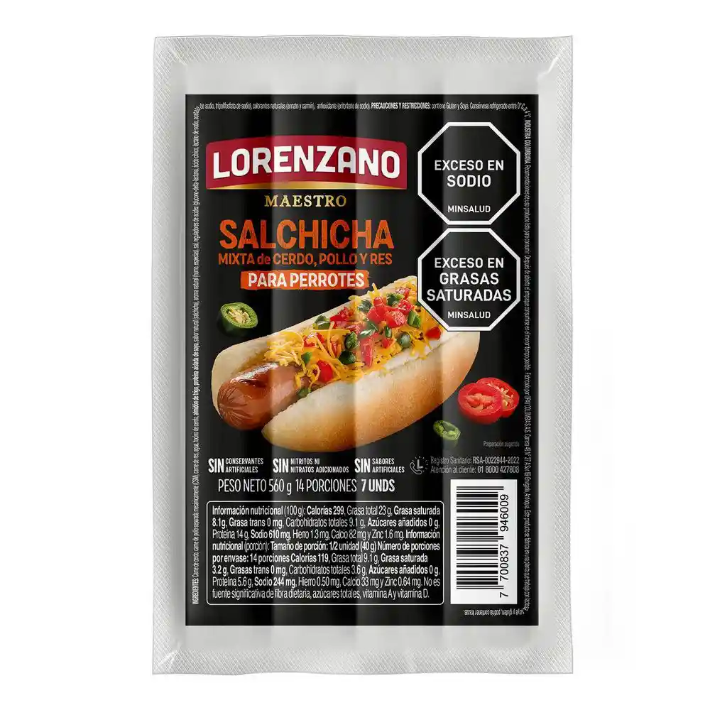 Salchicha Mixta Lorenzano de Cerdo Pollo y Res (560 Gr)