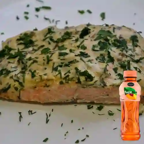 Salmón a Las Finas Hierbas +Fuzetea Durazno 400ML