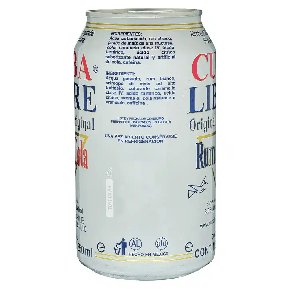 Cuba Libre Bebida Alcohólica Ron y Cola
