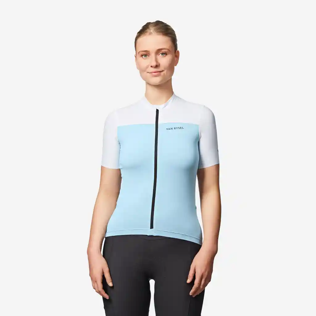 Camiseta Ajustada Manga Corta Ciclismo Carretera Mujer Edr 2 Azul Verano