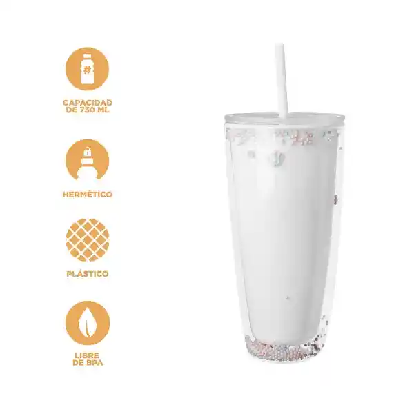 Vaso Plástico de Doble Pared Blanco 730 mL Serie Miniso