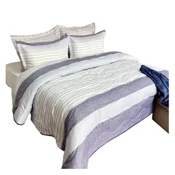 Quilt Extradoble Estampado Blanco Rayas Azul Krea