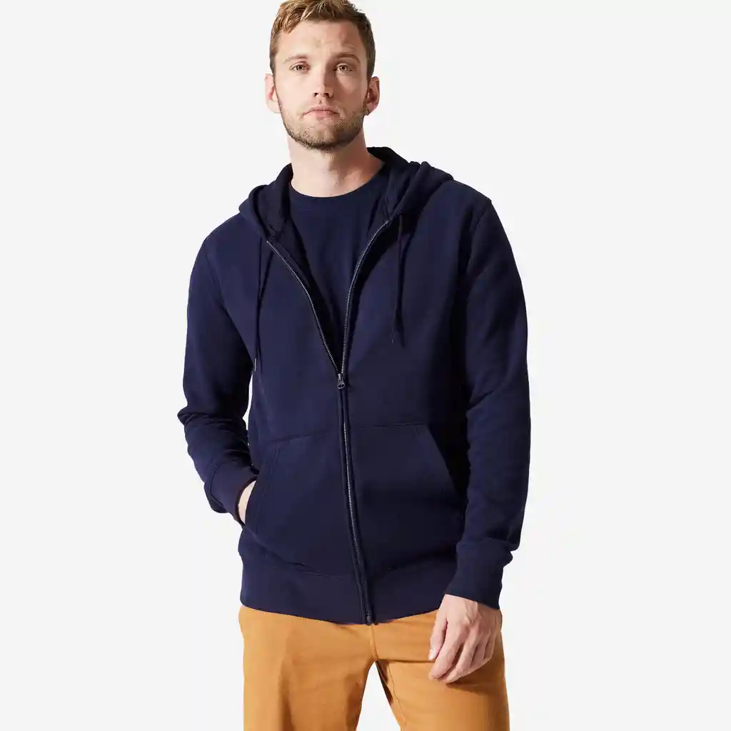 Saco Sudadera de Fitness Fleece Cremallera Capucha Para Hombre Azul