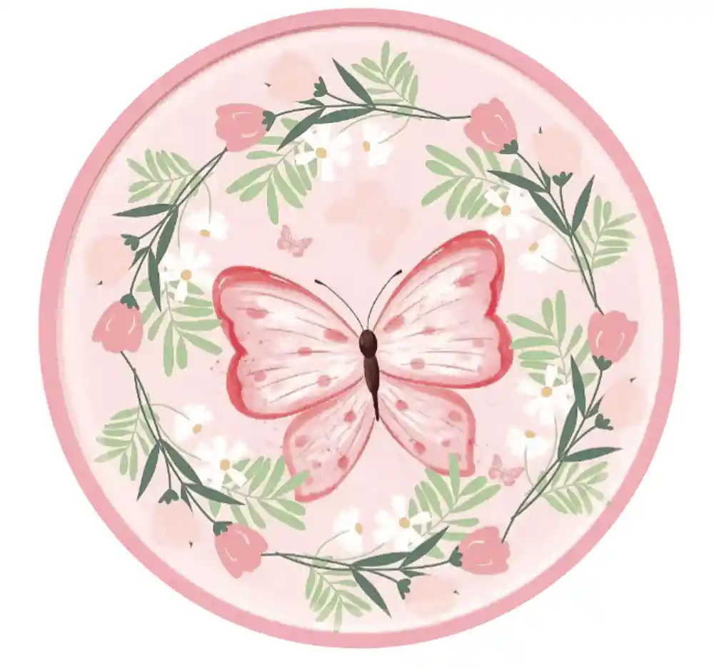 Playmart Mariposa Plato Rosado de Papel 9 In -