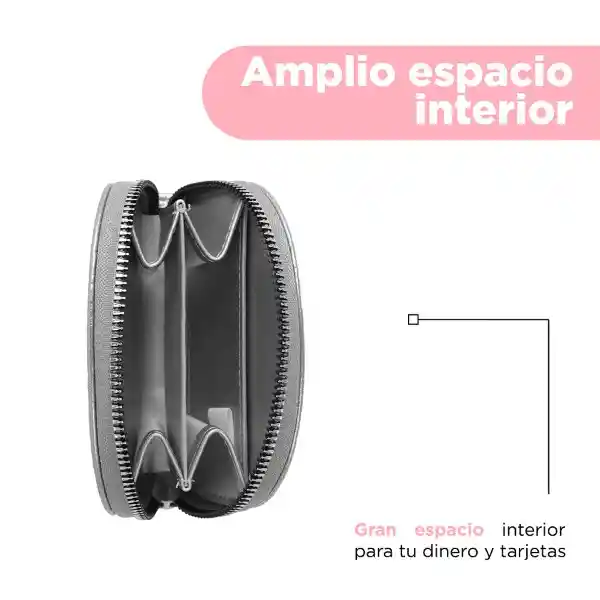 Tarjetero Media Luna Craquelado Plata Serie Miniso