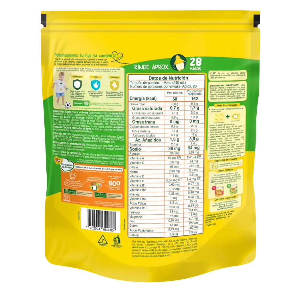 Alimento lácteo KLIM 3+ x 1000g