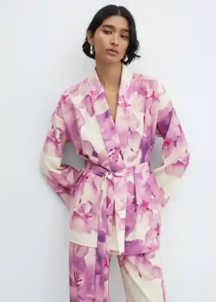 Kimono Caftan Violet-A Off-White Talla S Mujer Mango