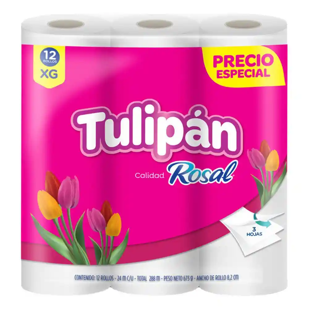 Papel Higiénico Tulipan Triple Hoja X12 Rollos (288 Mts)