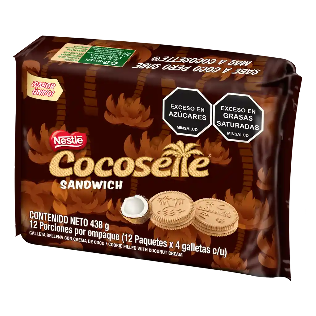 Galletas COCOSETTE Sándwich rellenas con crema de coco 12 Unds x 438g