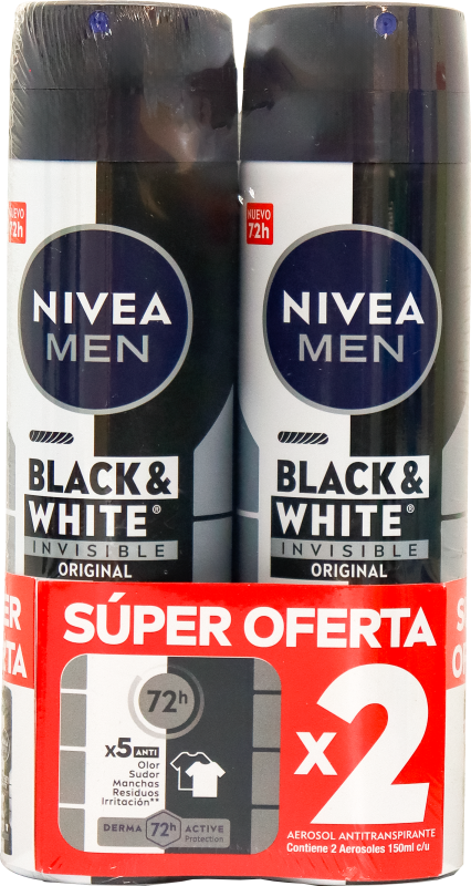 Nivea Men Desodorante Antitranspirante Black & White en Aerosol 2 x 150 ml