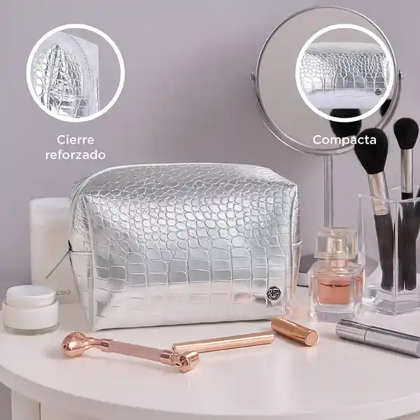 Cosmetiquera Rectangular Piel Cocodrilo Serie Plata Miniso
