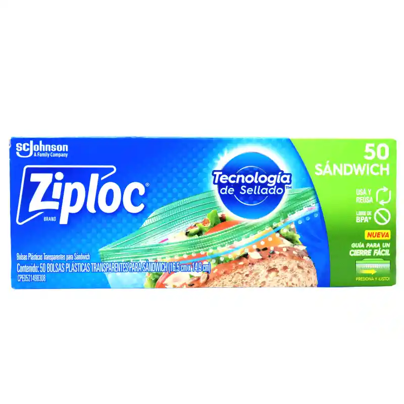 Ziploc Bolsa Reutilizable para Sándwich 50 Piezas