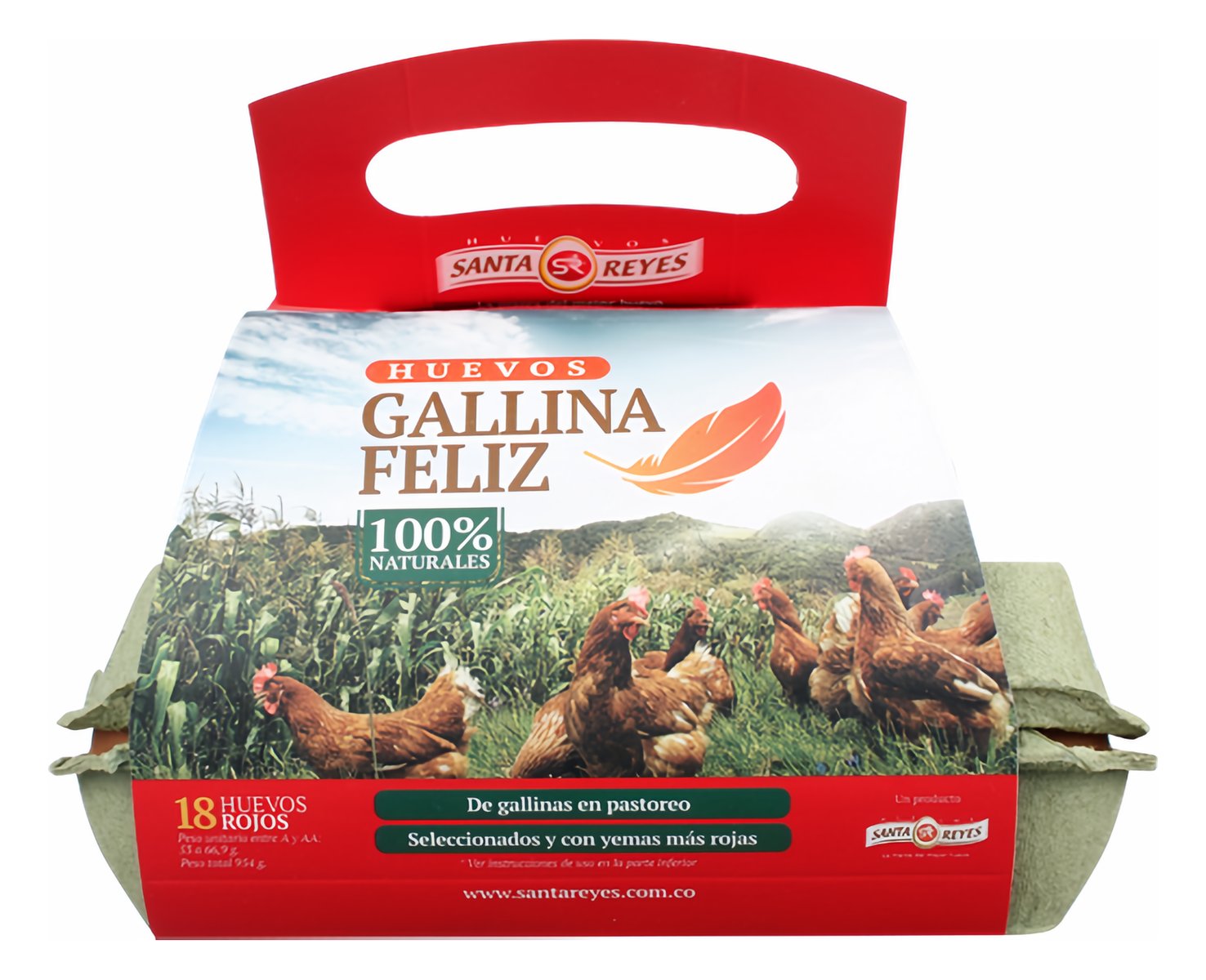 Santa Reyes Huevos Rojos Gallina Feliz A y AA Caja x18 18 g