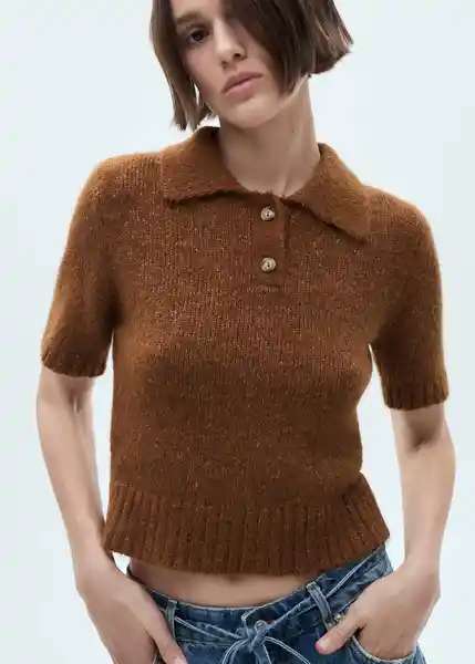 Jersey Poli Marron Talla S Mujer Mango