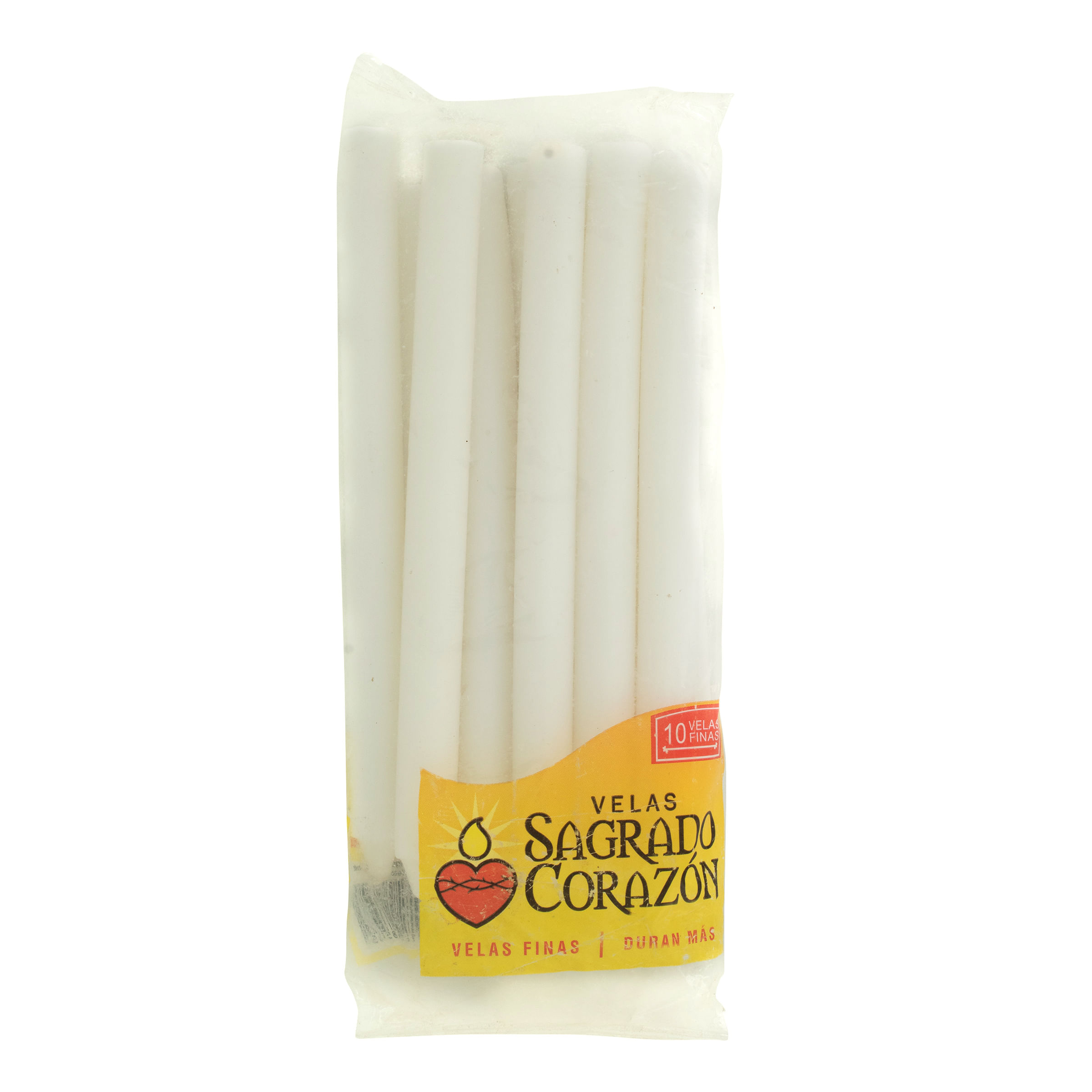 Sagrado Corazón Velas Finas Largas Delgadas Color Blanco 10 und